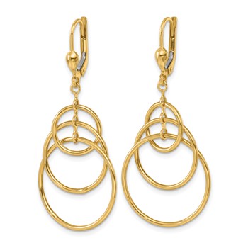 Herco 14K Polished Fancy Triple Circle Leverback Dangle Earrings — alternate view