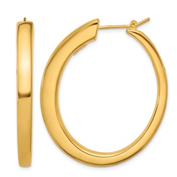 Herco 14K Polished Tapered Square Tube Large Oval Hoop Earrings