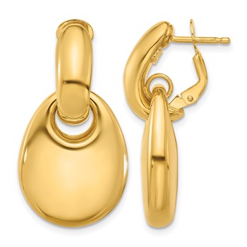 Herco 14K Polished Puffed Teardrop Omega Back Dangle Earrings