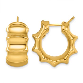 Herco 14K Polished 11.8mm Bamboo Round Hoop Earrings