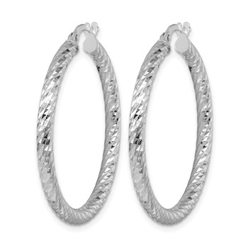 Herco 14K White Gold Rhodium-plated Polished Diamond-cut and Twisted 3.0mm Round Hoop Earrings — alternate view