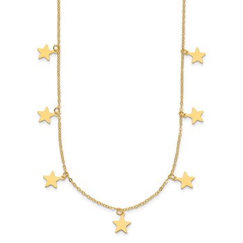 Herco 14K Polished Seven Station Dangle Stars 16 Inch with 2 Inch Extension Necklace