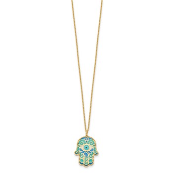Herco 14K Polished Blue Enamel Hamsa 16 Inch with 2 Inch Extension Necklace — alternate view