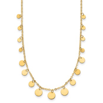 Herco 14K Polished Graduated Circle Disc Station 16 Inch with 2 Inch Extension Necklace