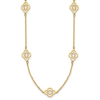 Herco 14K Polished Floral Station 16 Inch with 2 Inch Extension Necklace