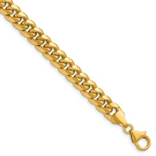 Image of Herco 14K Polished 7.6mm Semi-Solid Domed Miami Curb 8.5 Inch Chain Bracelet