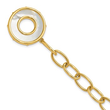 Herco 14K Polished Mother of Pearl Disc Oval Link Toggle Bracelet