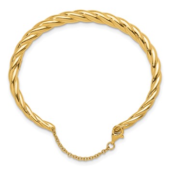 Herco 14K Polished and Twisted w/ Safety Chain Cuff Bangle — alternate view