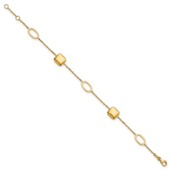 Herco 14K Polished Square and Oval Station 7 Inch with .5 Inch Extension Bracelet — alternate view