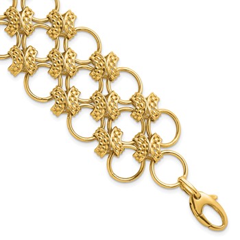 Herco 14K Polished and Textured Fancy Circle Link Bracelet