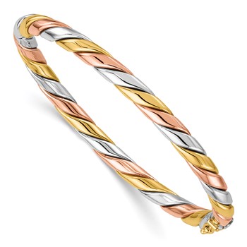 Herco 14K Tri-color Polished and Twisted Hinged Bangle