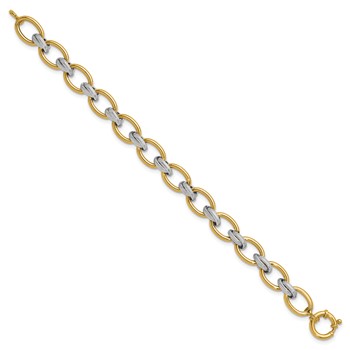 Herco 14K w/Rhodium Polished and Textured Fancy Oval Link Bracelet — alternate view