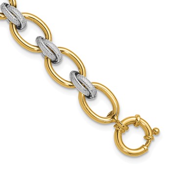 Herco 14K w/Rhodium Polished and Textured Fancy Oval Link Bracelet
