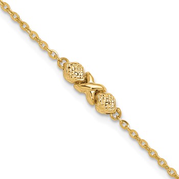 Herco 14K Polished and Diamond-cut Fancy XO w/ .75in Ext. Bracelet