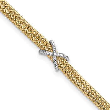 Herco 14K Two-Tone Polished Two-Strand Diamond X 7 Inch with 1.25 Inch Extension Bracelet