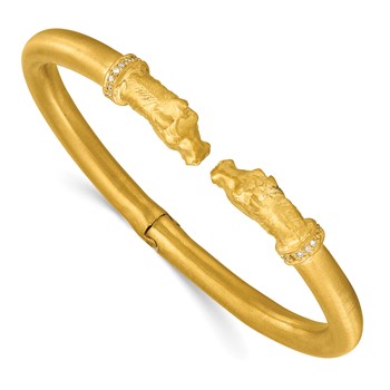 Herco 14K Satin and Textured Diamond Solid Horse Hinged Bangle