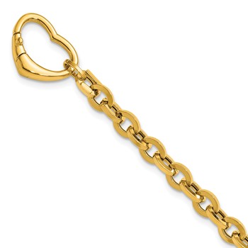 Herco 14K Polished Fancy Heart Clasp Cable Link 7.5 Inch Bracelet