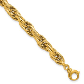 Herco 14K Polished/Textured 7.5mm Rope Chain 7.25 Inch Bracelet
