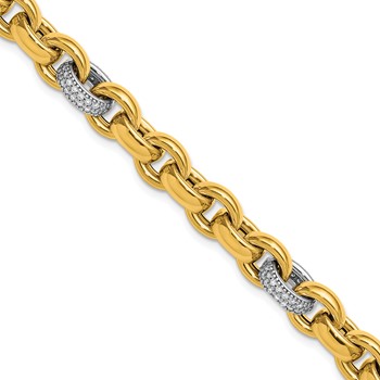 Herco 14K Two-tone Polished 3/4ct. Diamond 8.5mm Cable Chain 7.5 Inch Bracelet