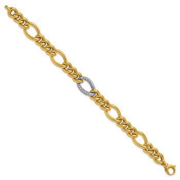 Herco 14K Two-tone Polished Fancy 3/4ct. Diamond Figaro Link 7.5in Bracelet — alternate view
