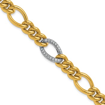 Herco 14K Two-tone Polished Fancy 3/4ct. Diamond Figaro Link 7.5in Bracelet