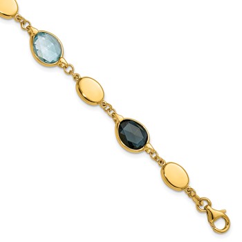 Herco 14K Polished Sky and London Blue Topaz Ovals 7.5 Inch Bracelet