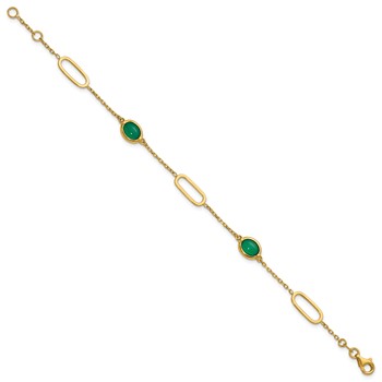 Herco 14K Polished Fancy Green Agate Ovals 7 Inch with .5 Inch Extension Bracelet — alternate view