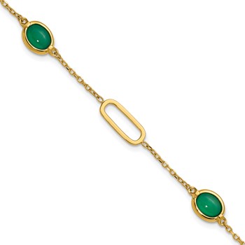 Herco 14K Polished Fancy Green Agate Ovals 7 Inch with .5 Inch Extension Bracelet