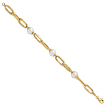 Herco 14K Polished Fresh Water Cultured Pearls on Paperclip Link 7.75 Inch Bracelet — alternate view