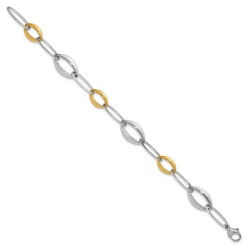 Herco 14K Two-tone Polished Oval and Navette Link 7.5 Inch Bracelet — alternate view