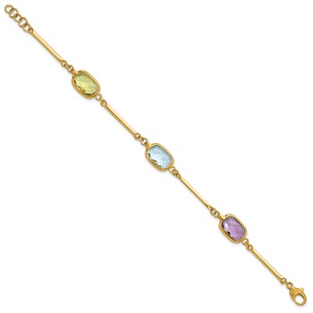 Herco 14K Polished Amethyst/Blue Topaz/Lemon Quartz 7 Inch with .5in Extension Bracelet — alternate view