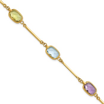 Herco 14K Polished Amethyst/Blue Topaz/Lemon Quartz 7 Inch with .5in Extension Bracelet