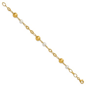 Herco 14K Polished Brushed Beads and Freshwater Cultured Pearls Mixed Link 7.5 Inch Bracelet — alternate view