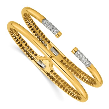 Herco 14K Polished Fancy Two-Row Diamond Hinged Cuff Bangle