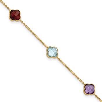 Herco 14K Polished Gemstone Quatrefoil Station 7.5in Bracelet