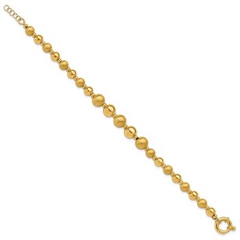 Herco 14K Polished and Brushed Graduated Beaded 7.5 Inch with .75 Inch Extension Bracelet — alternate view
