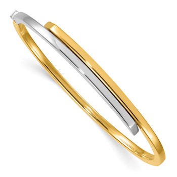 Herco 14K Two-tone Polished Offset with Safety Bar Hinged Bangle