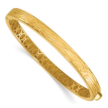 Herco 14K Polished and Brushed Textured Hinged Bangle