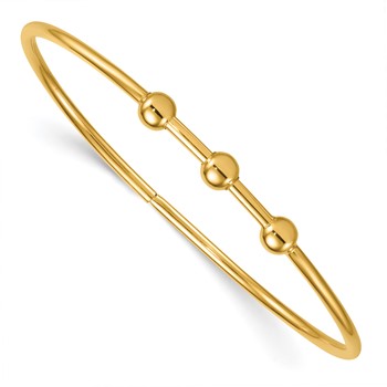 Herco 14K Polished 3 Bead Flexible with Hidden Clasp Bangle