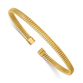 Herco 14K Polished and Grooved 4mm Flexible Cuff Bracelet