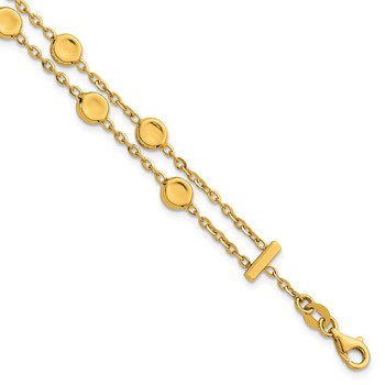 Herco 14K Polished Double Strand Round Disc 7.5 Inch Station Bracelet