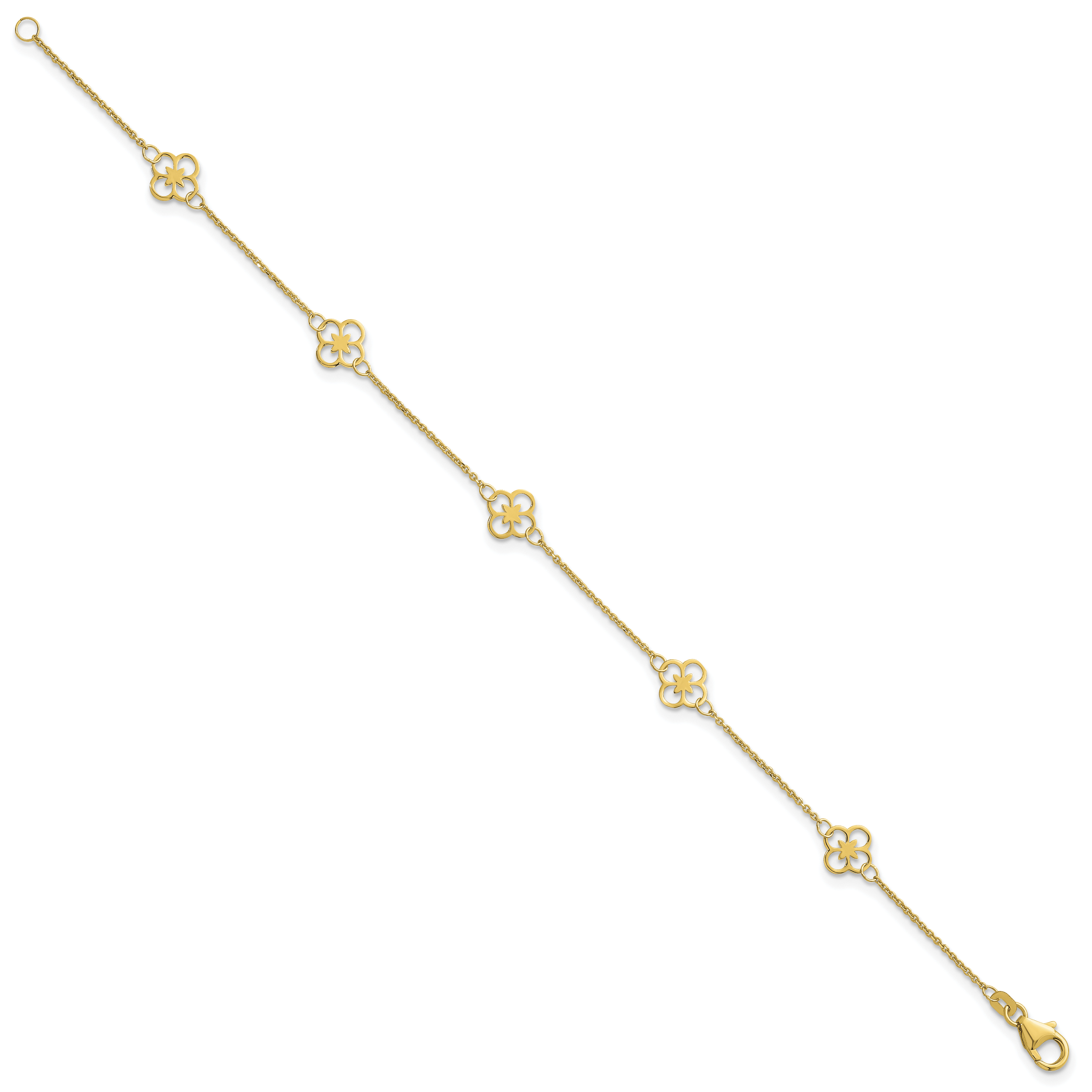 Herco Fancy Clover Station 7 Inch Cable Bracelet 14k Yellow Gold Women's product image view 2