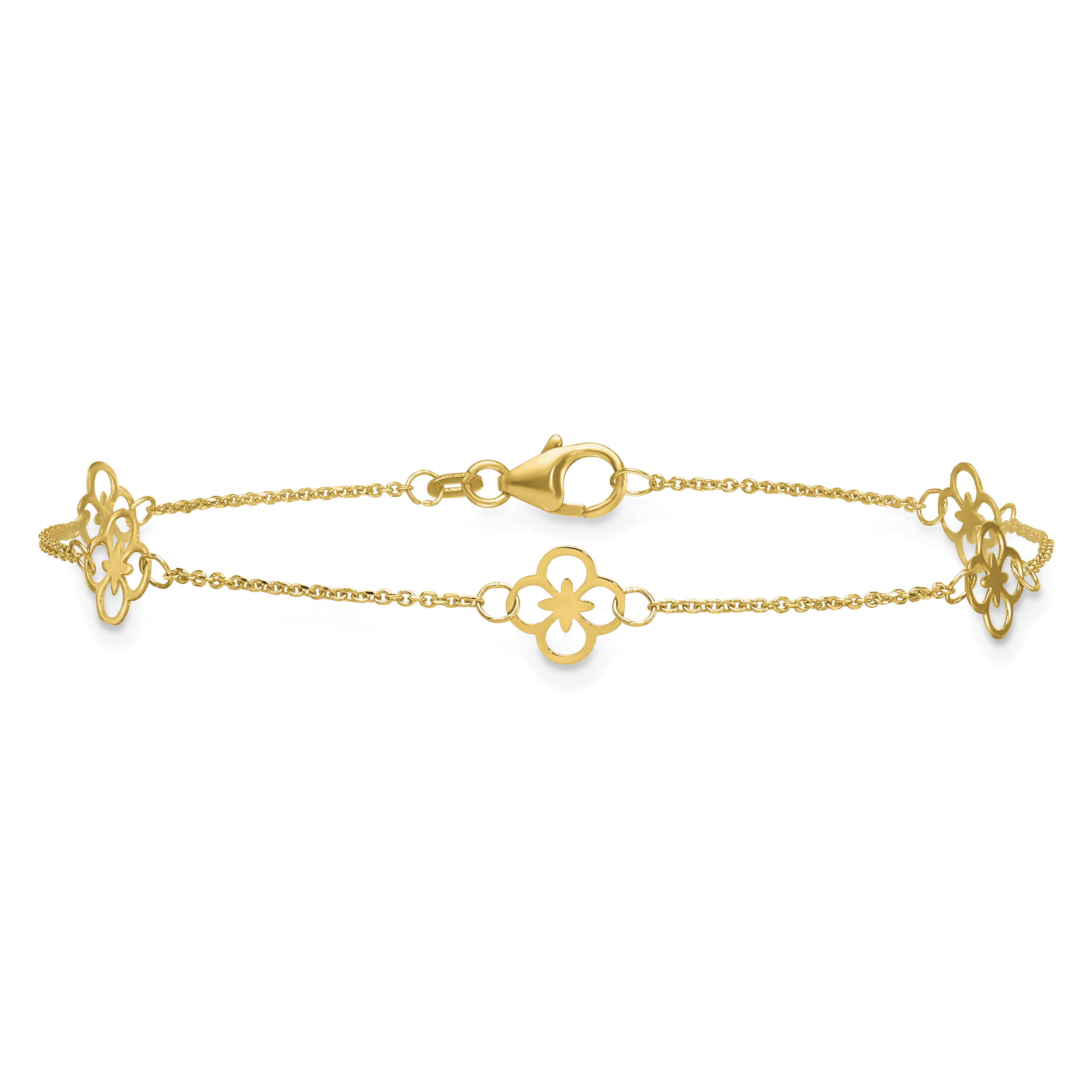 Herco Fancy Clover Station 7 Inch Cable Bracelet 14k Yellow Gold Women's product image view 3