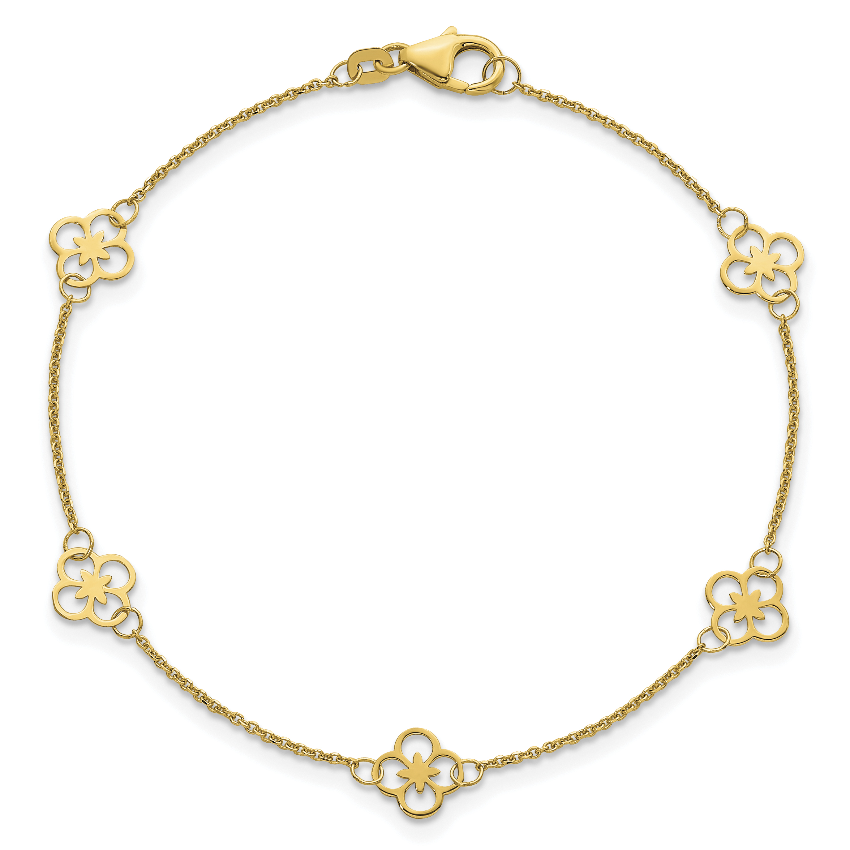 Herco Fancy Clover Station 7 Inch Cable Bracelet 14k Yellow Gold Women's product image view 4