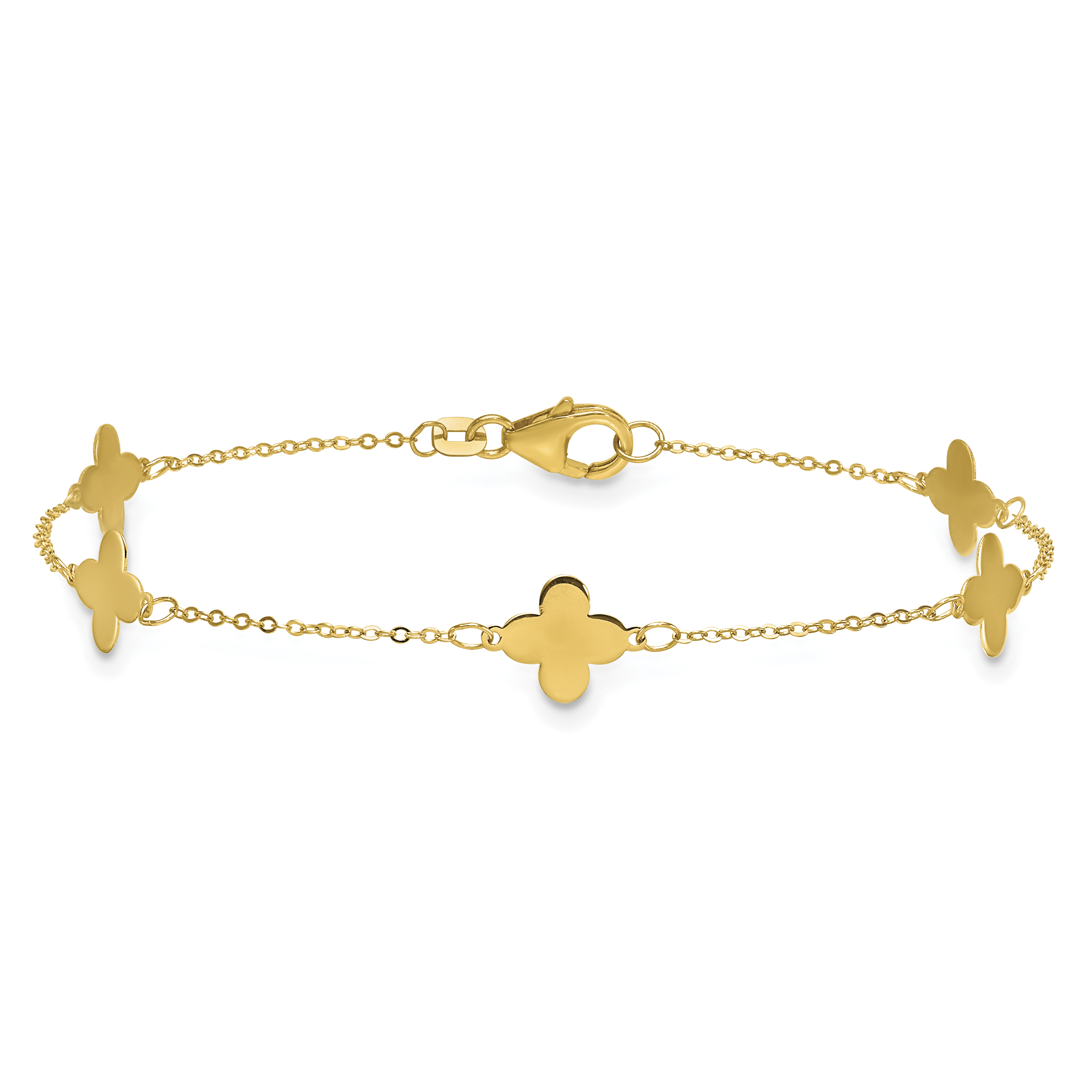 Herco Clover Station 7 Inch Cable Bracelet 14k Yellow Gold Women's detailed image 3
