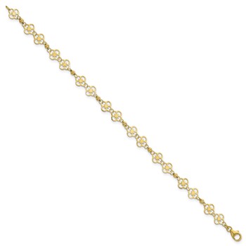 Herco 14K Polished Fancy Clover Link and Diamond-cut Beaded 7 Inch Bracelet — alternate view