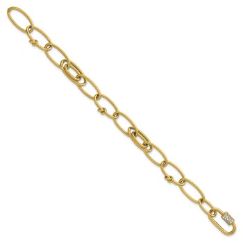 Herco 14K Polished Fancy Oval Link with CZ Carabiner 7.5 Inch Bracelet — alternate view