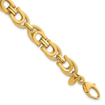 Herco 14K Polished and Textured Fancy Link 8 Inch Bracelet