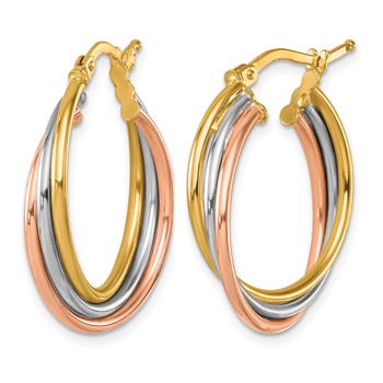 Herco 14K Tri-color Polished Triple Wire Round Hoop Earrings — alternate view