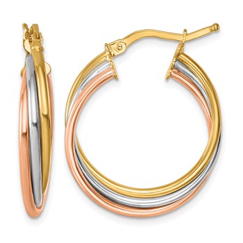 Herco 14K Tri-color Polished Triple Wire Round Hoop Earrings